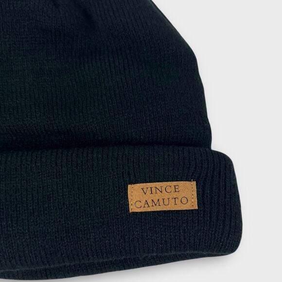 Vince Camuto Ribbed Knit Cuff Beanie in Black NEW - Picture 2 of 4